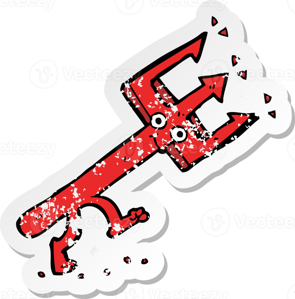 retro distressed sticker of a cartoon devil fork png
