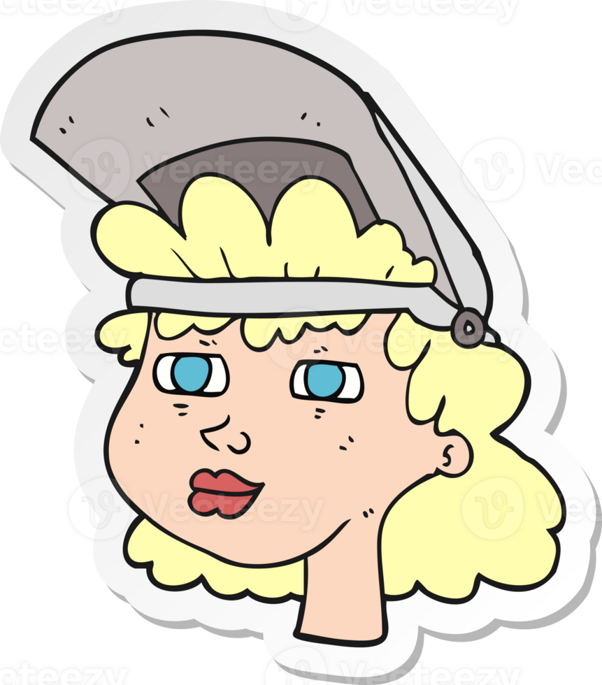 sticker of a cartoon woman with welding mask png