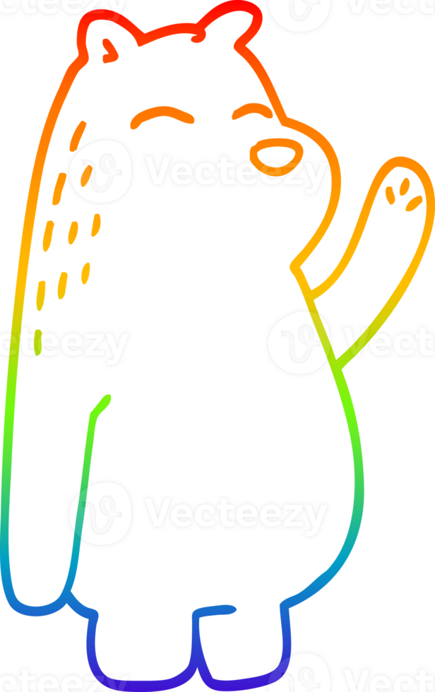 rainbow gradient line drawing of a cartoon polar bear waving png