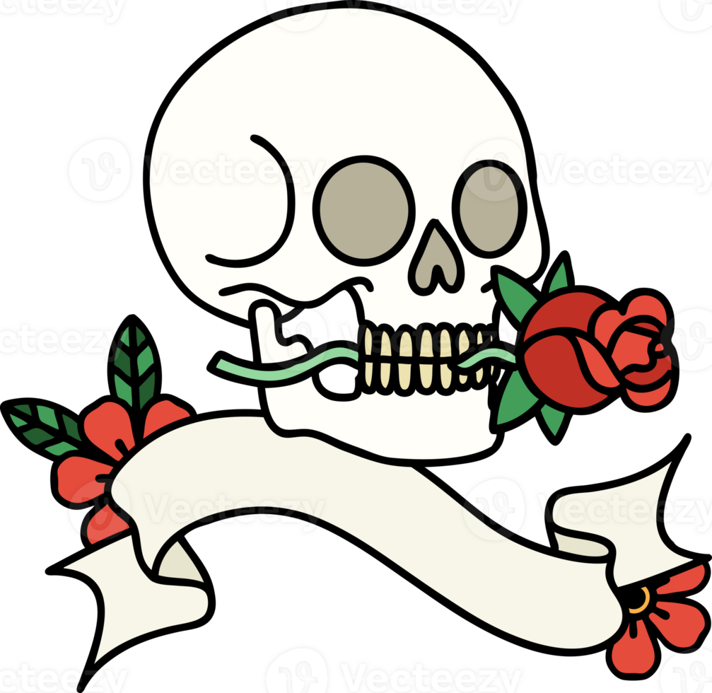 traditional tattoo with banner of a skull png