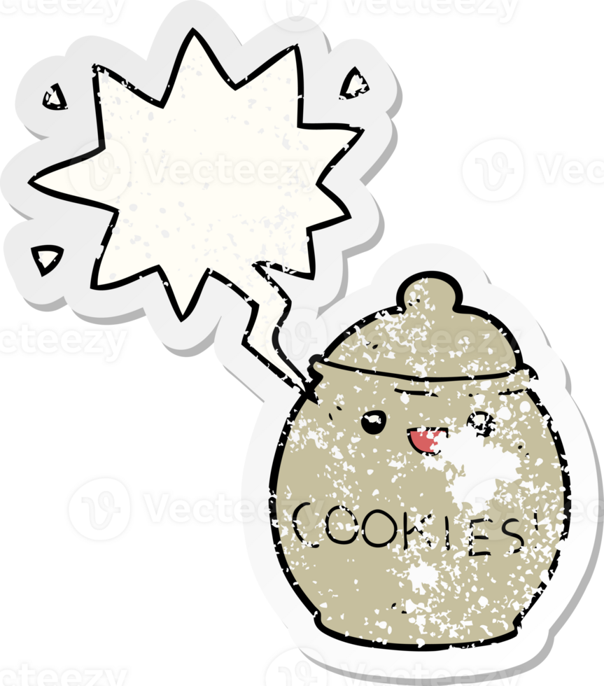 cute cartoon cookie jar with speech bubble distressed distressed old sticker png