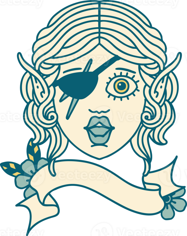 Retro Tattoo Style elf rogue character face png