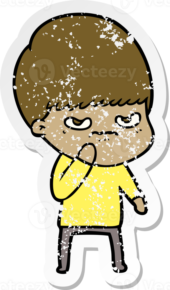 distressed sticker of a angry cartoon boy png