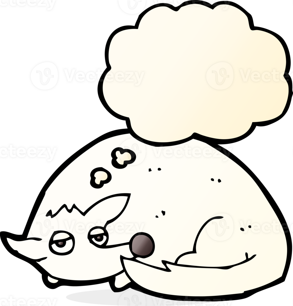 cartoon curled up dog with thought bubble png