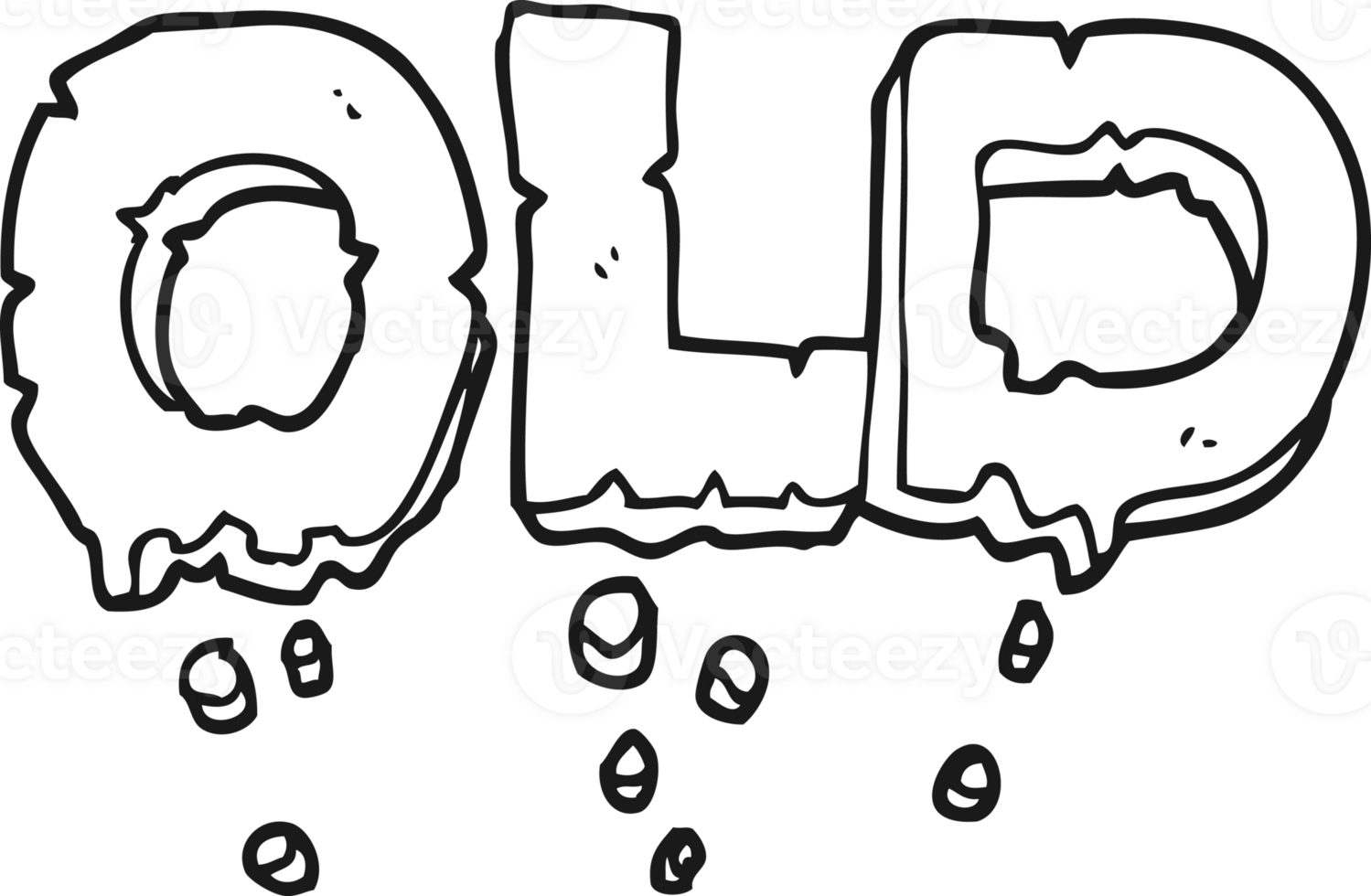 hand drawn black and white cartoon word old png