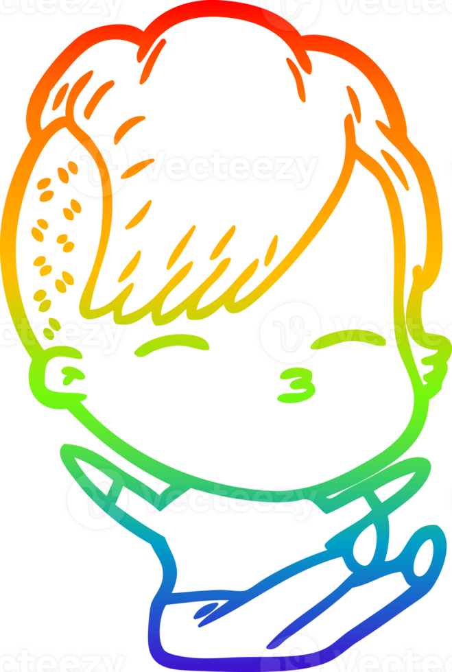 regnbåge lutning linje teckning av en tecknad serie vindögd flicka png