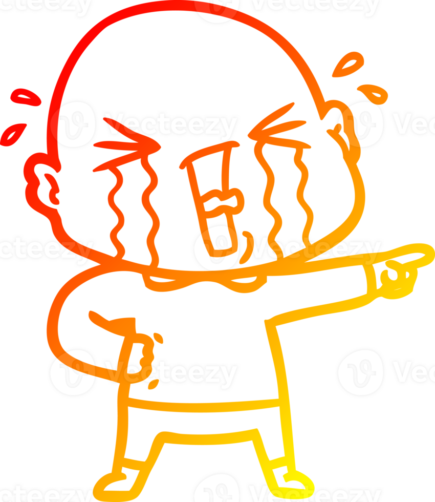 warm gradient line drawing of a cartoon crying bald man png