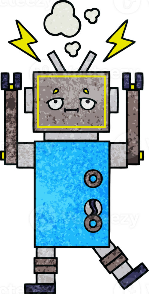retro grunge texture cartoon of a malfunctioning robot png