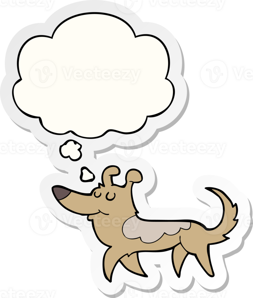cartoon dog with thought bubble as a printed sticker png
