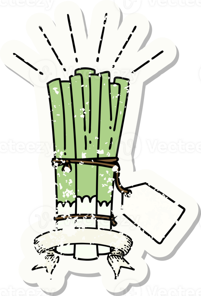 worn old sticker of a tattoo style bunch of leeks png