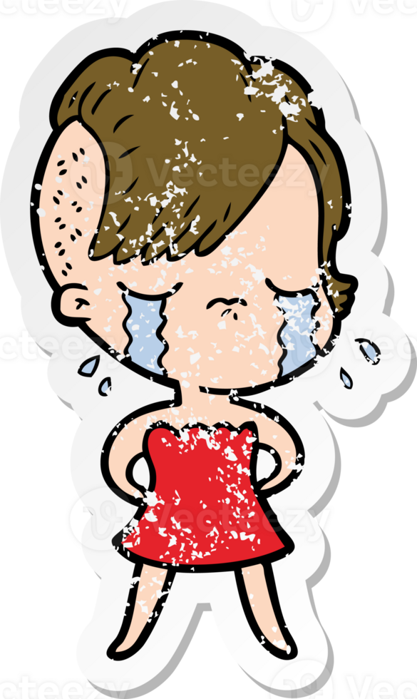 distressed sticker of a cartoon crying girl png