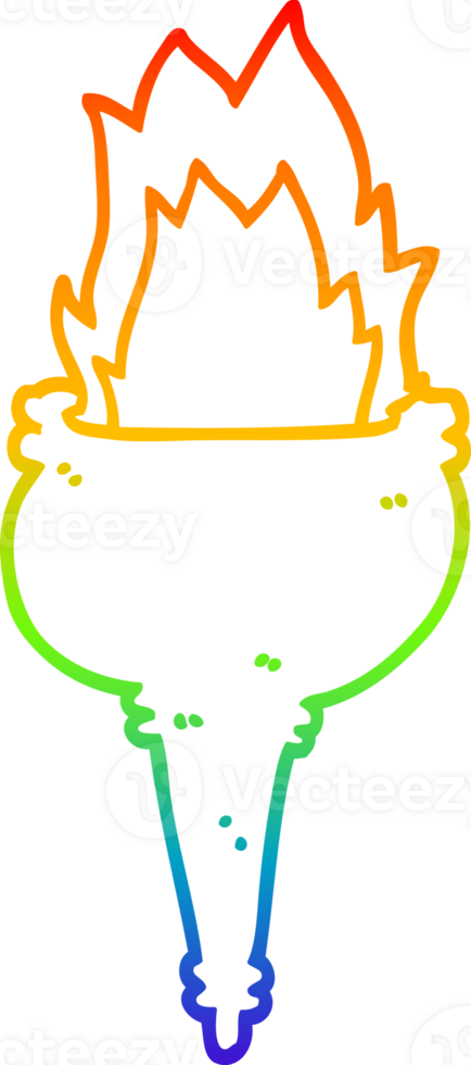 rainbow gradient line drawing of a cartoon flaming torch png