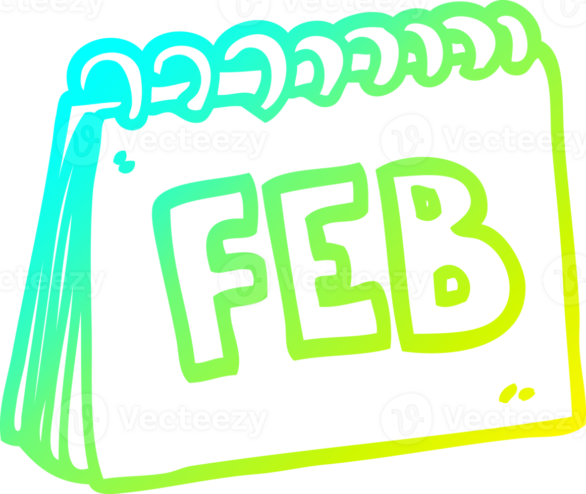 cold gradient line drawing of a cartoon calendar showing month of February png