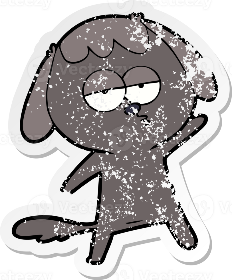distressed sticker of a cartoon bored dog png