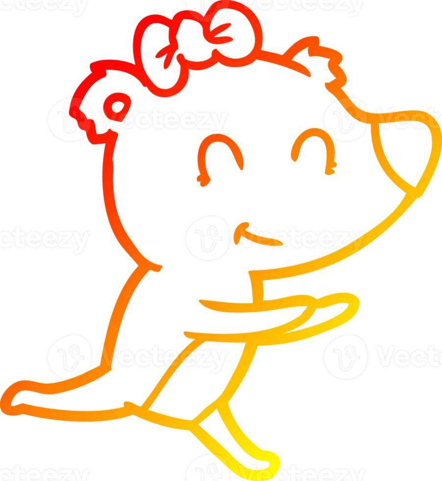 warm gradient line drawing of a running female bear cartoon png