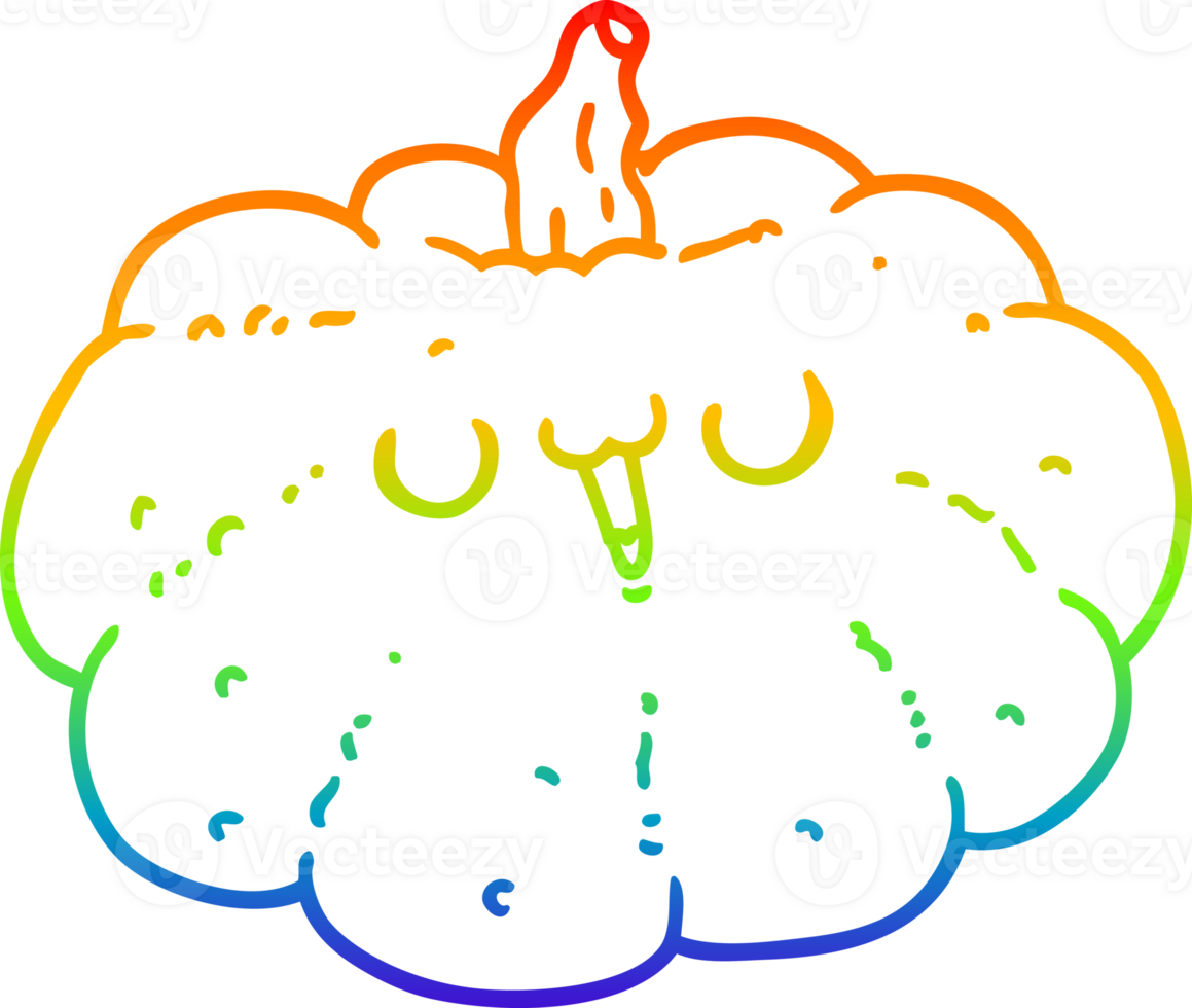 rainbow gradient line drawing of a happy cartoon pumpkin png
