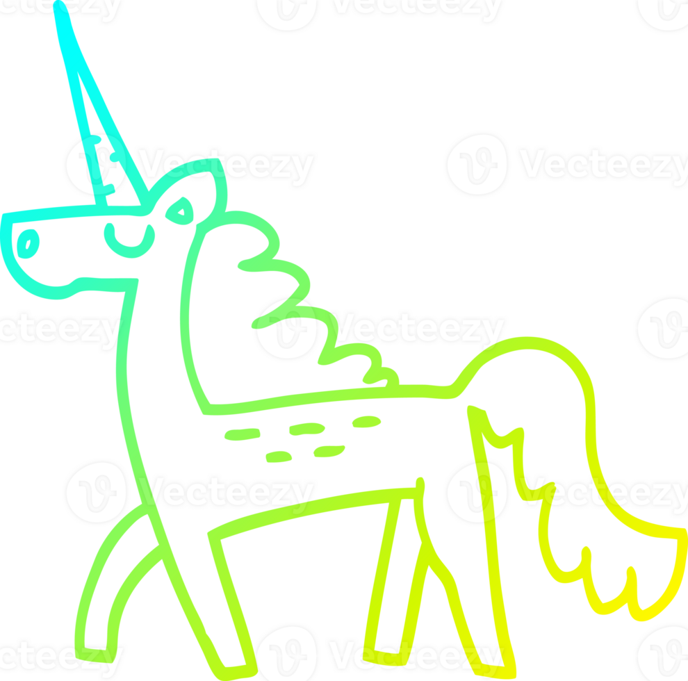 cold gradient line drawing of a cartoon magical unicorn png