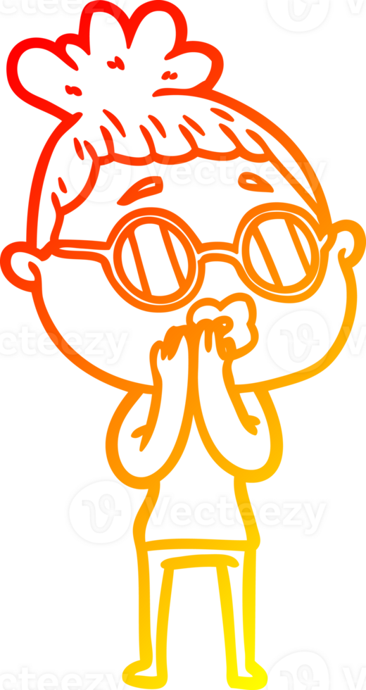 warm gradient line drawing of a cartoon woman wearing spectacles png