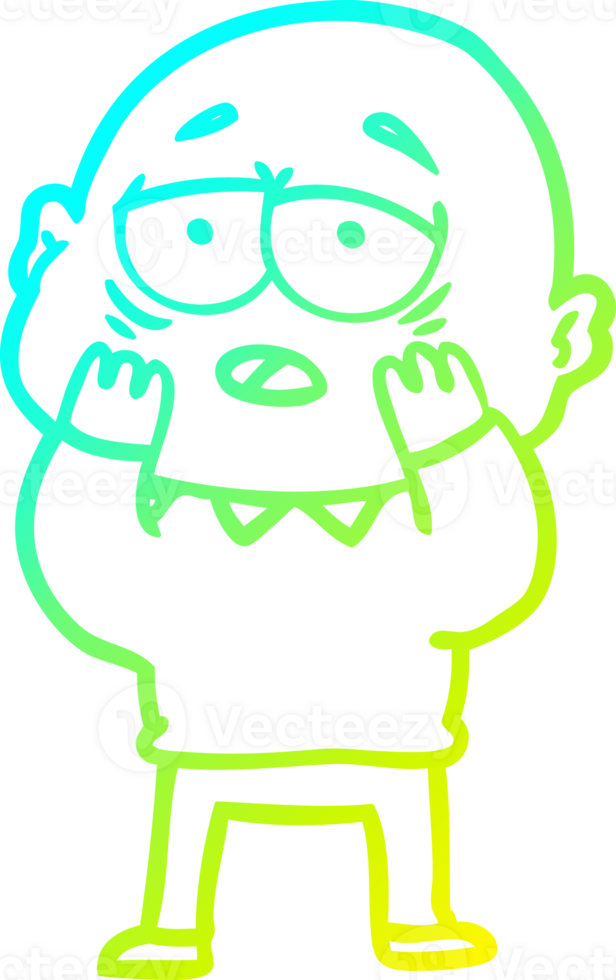 cold gradient line drawing of a cartoon tired bald man png