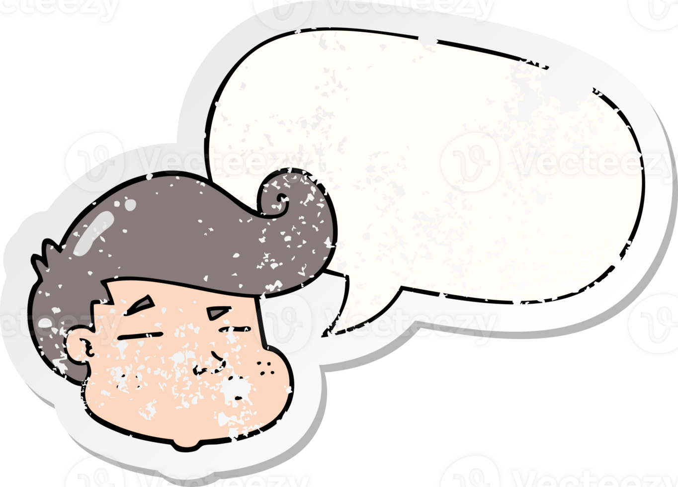 cartoon boy's face with speech bubble distressed distressed old sticker png
