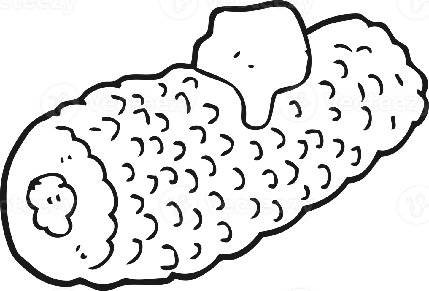hand drawn black and white cartoon corn on cob with butter png