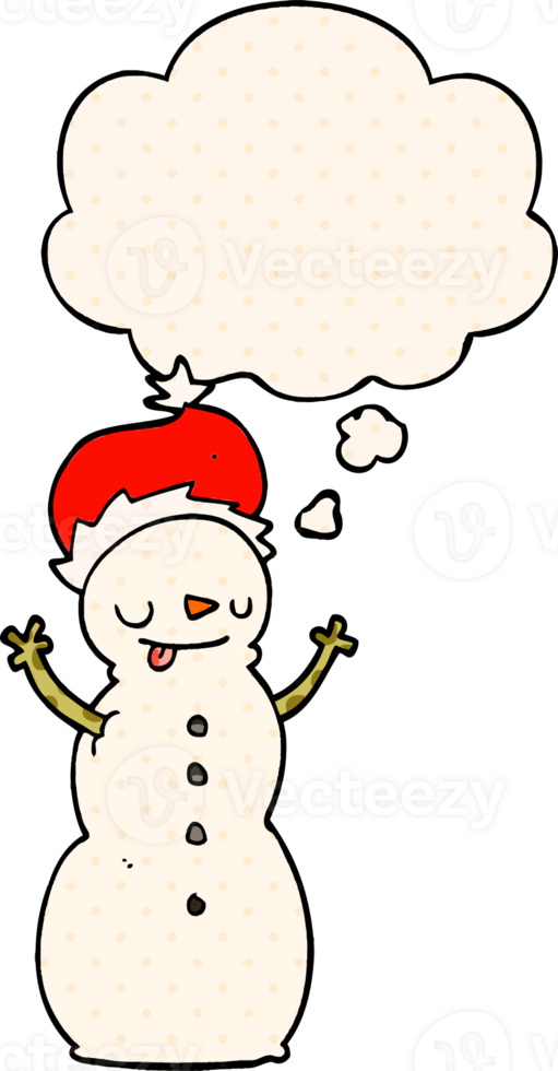 cartoon christmas snowman with thought bubble in comic book style png