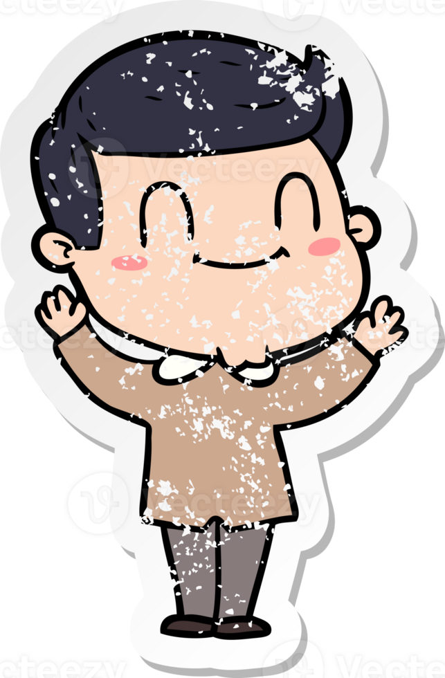 distressed sticker of a cartoon friendly man png