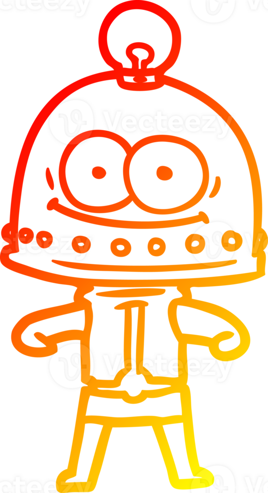 warm gradient line drawing of a happy carton robot with light bulb png