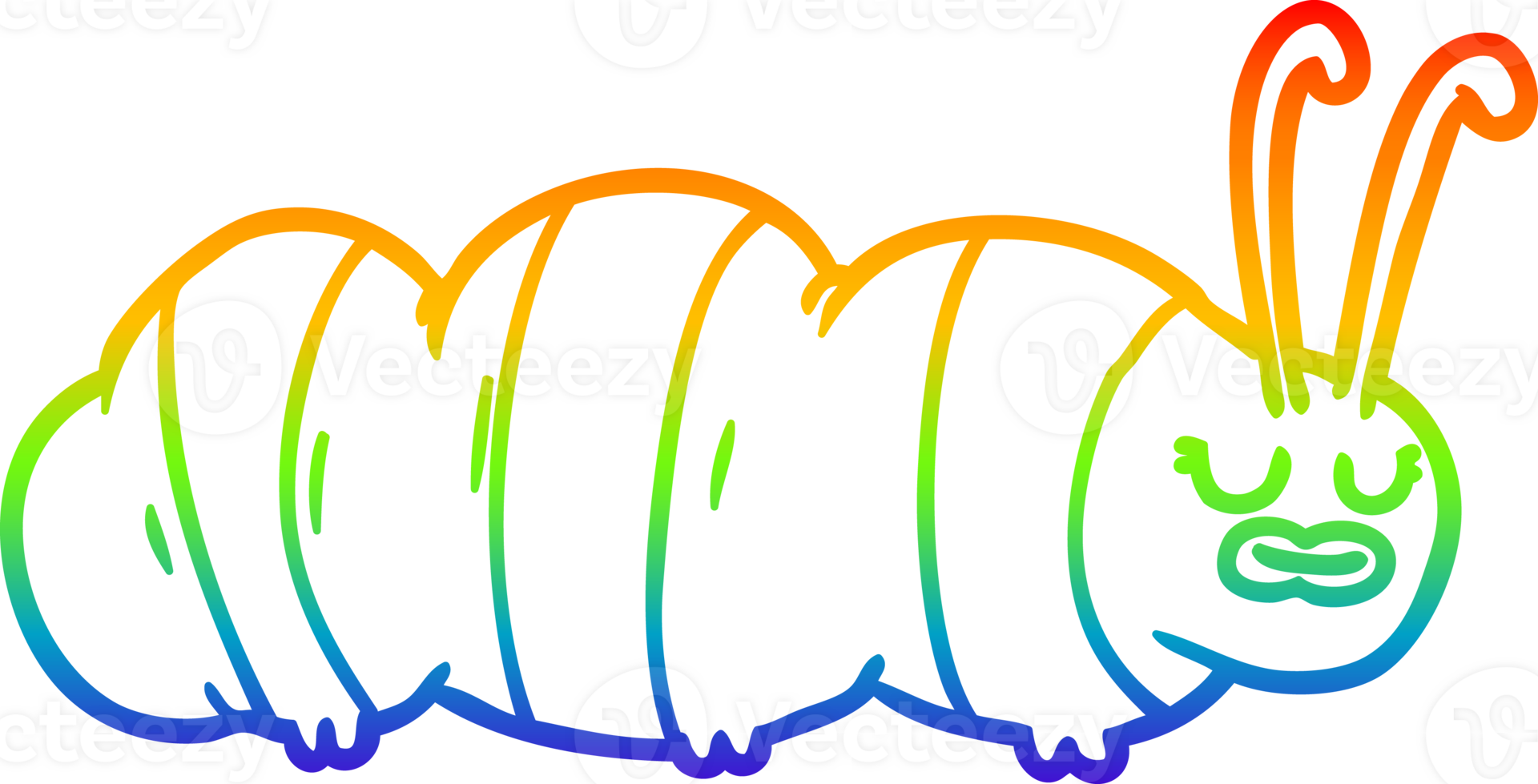 rainbow gradient line drawing of a funny cartoon bug png