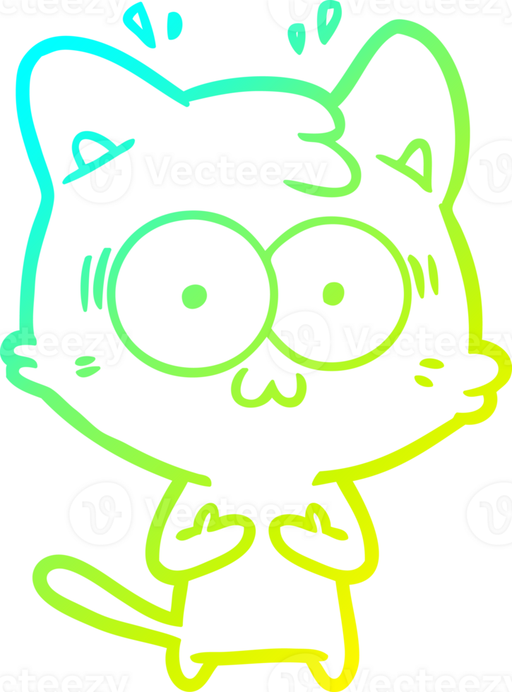 cold gradient line drawing of a cartoon surprised cat png