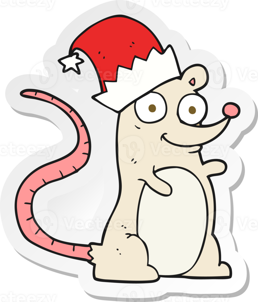 sticker of a cartoon mouse wearing christmas hat png