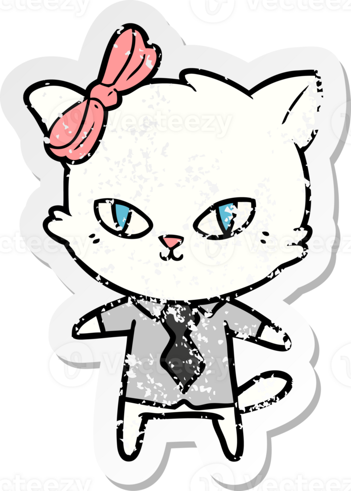 distressed sticker of a cute cartoon cat boss png