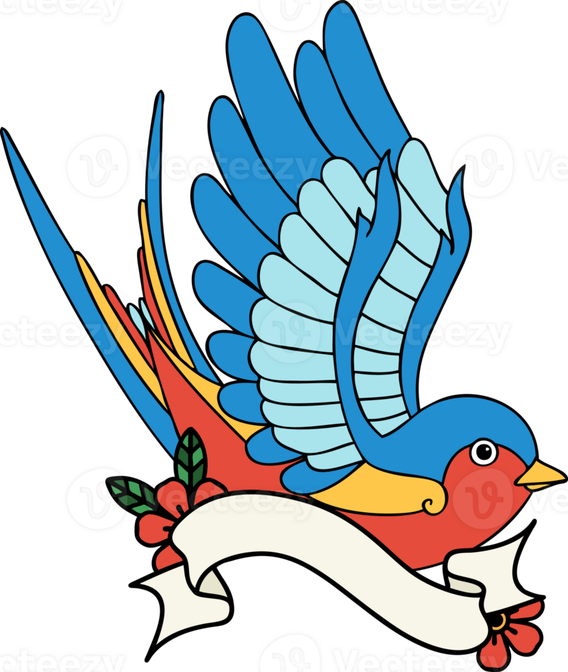 traditional tattoo with banner of a swallow png
