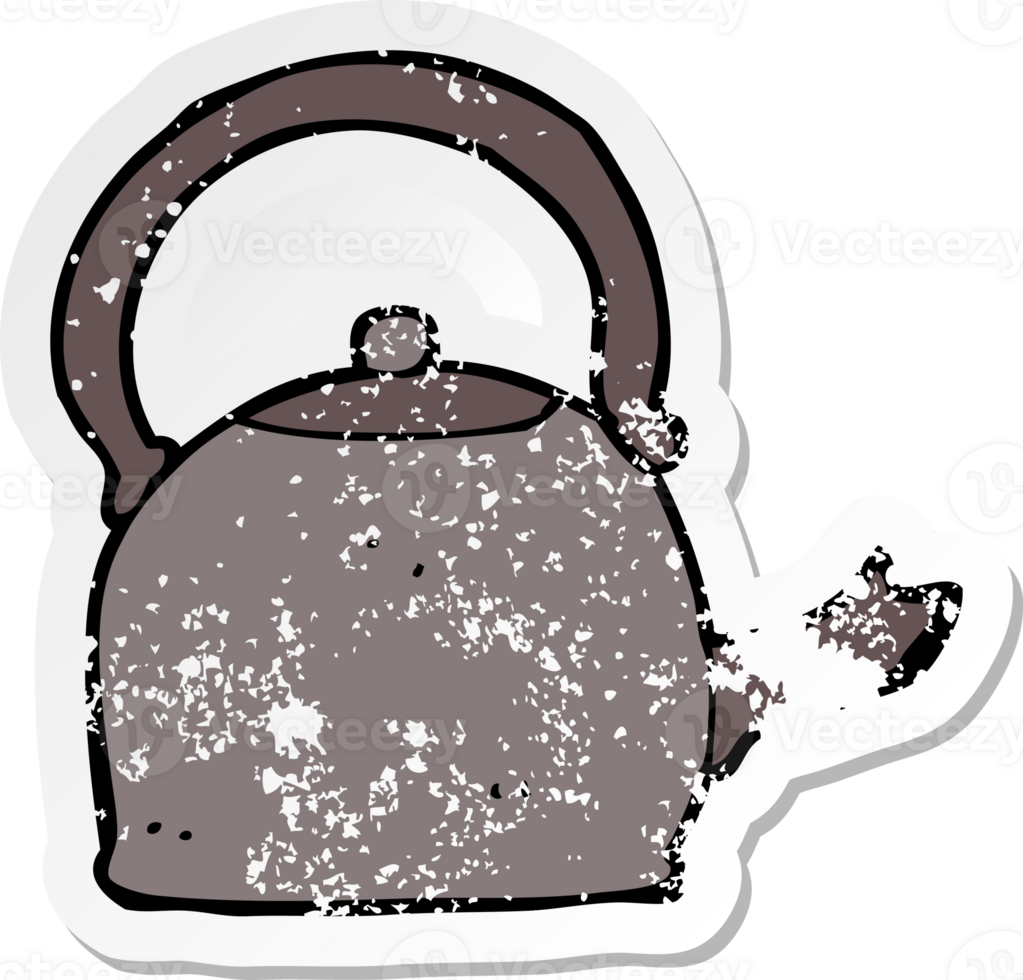 retro distressed sticker of a cartoon old kettle png