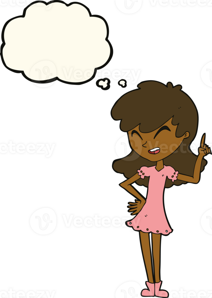 cartoon girl making point with thought bubble png