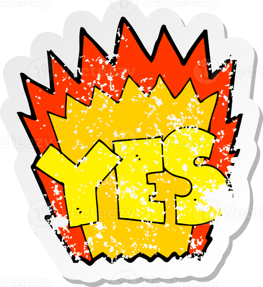 retro distressed sticker of a cartoon yes symbol png