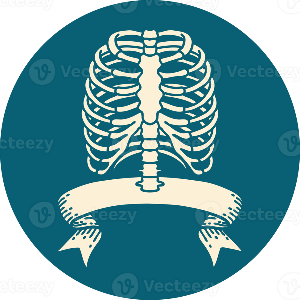 tattoo style icon with banner of a rib cage png