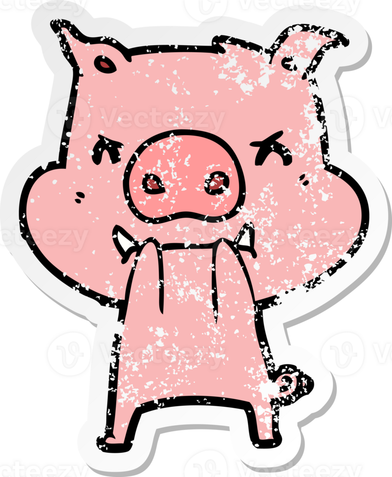 distressed sticker of a angry cartoon pig png
