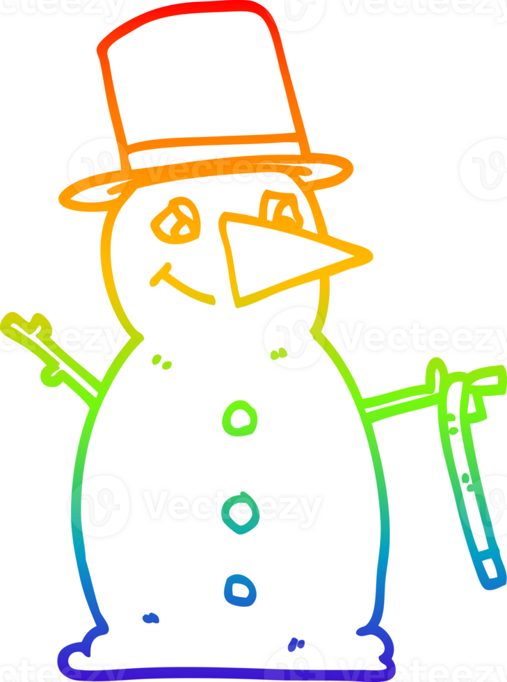 rainbow gradient line drawing of a cartoon snowman png