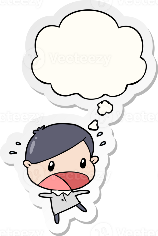 cartoon shocked man with thought bubble as a printed sticker png