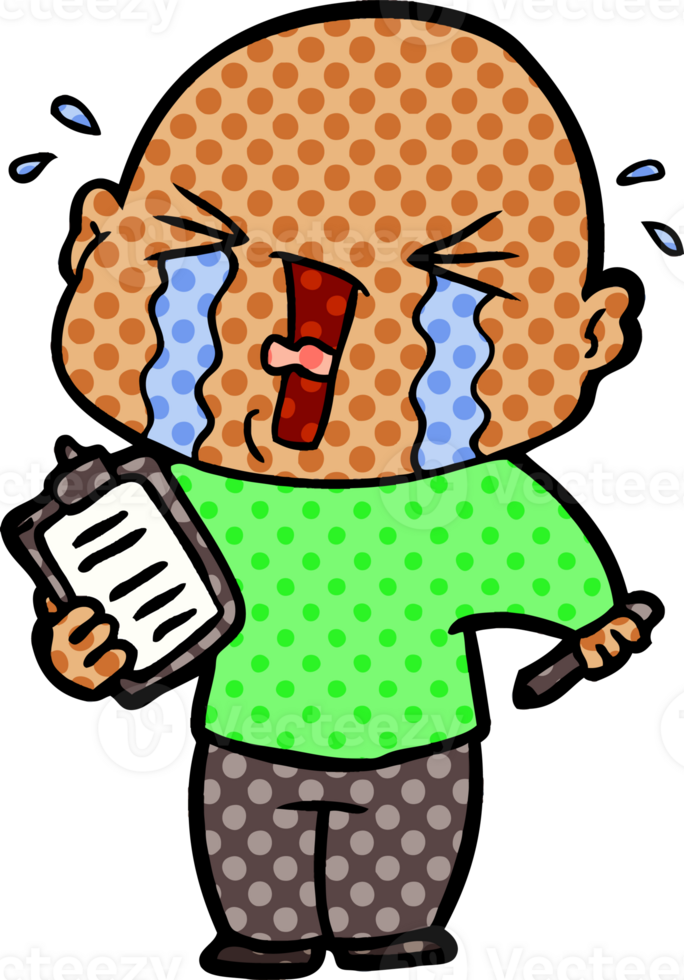 cartoon crying man with clipboard png