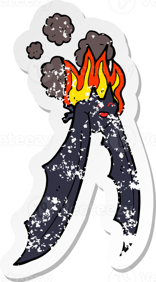 retro distressed sticker of a cartoon spooky bat png