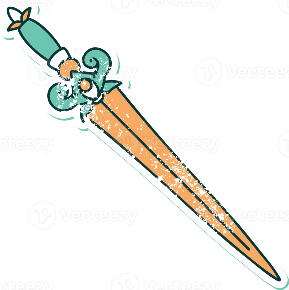iconic distressed sticker tattoo style image of a dagger png