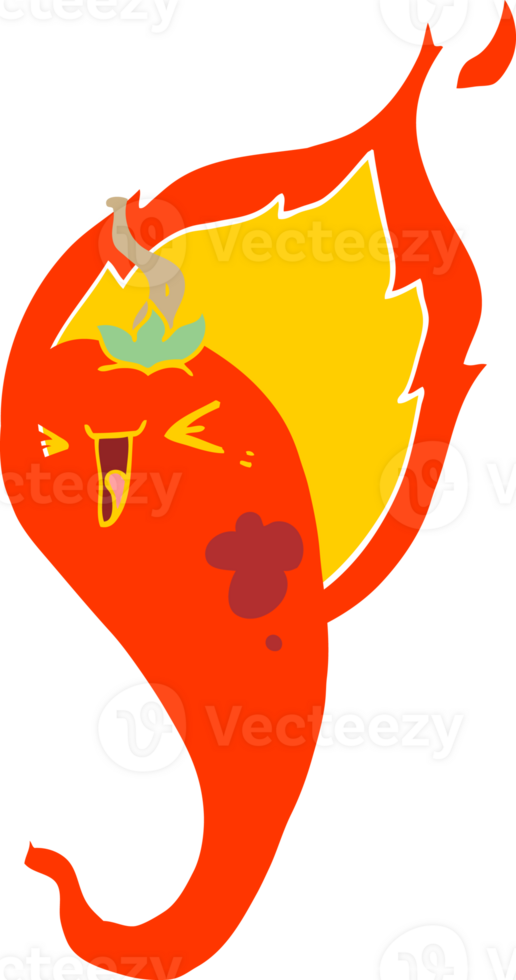 flat color style cartoon flaming hot chili pepper png