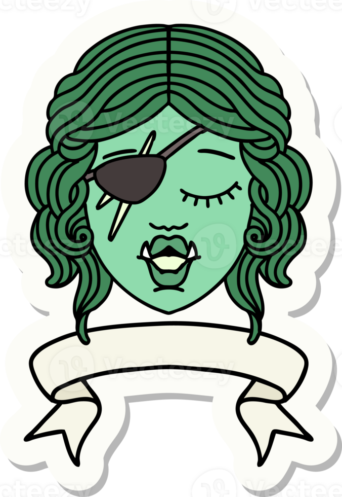 sticker of a orc rogue character face with banner png
