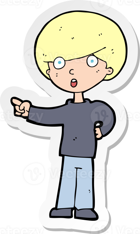 sticker of a cartoon pointing boy png