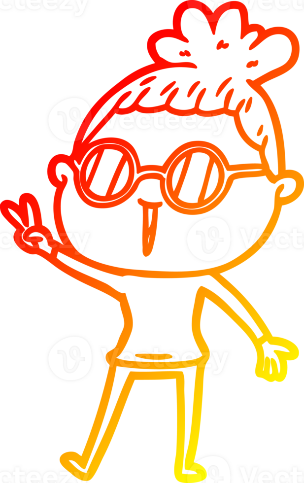 warm gradient line drawing of a cartoon woman wearing spectacles png