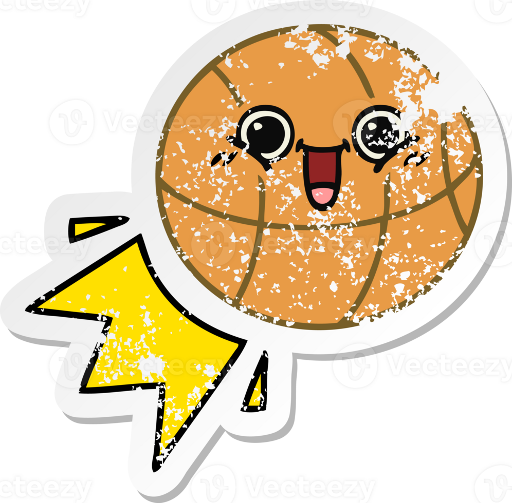 distressed sticker of a cute cartoon basketball png