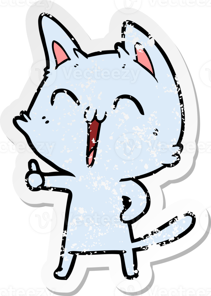 distressed sticker of a happy cartoon cat png