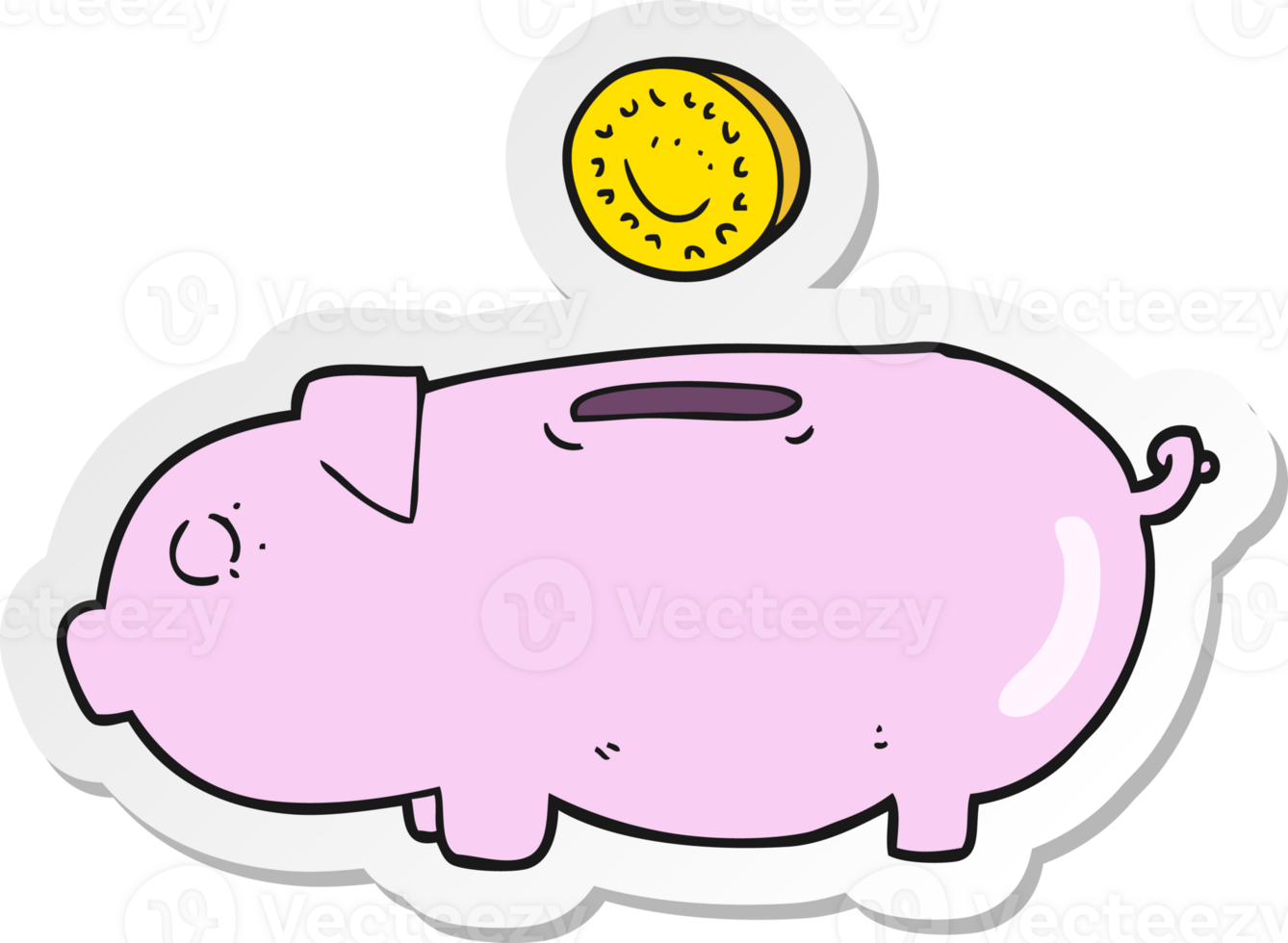 sticker of a cartoon piggy bank png